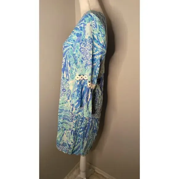 Lilly Pulitzer Hollie Blue Haven Hey Hey Soleil Shift Dress Size M - Picture 2 of 8